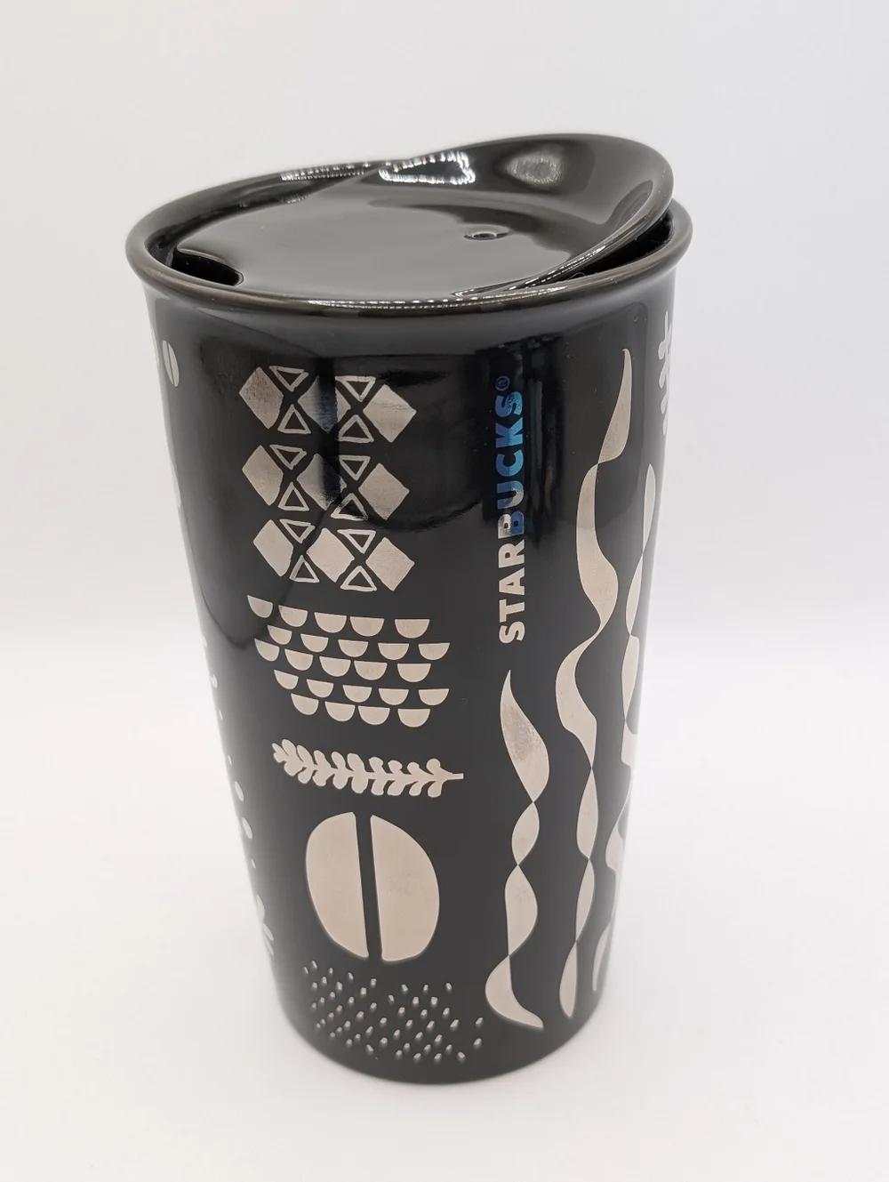 Starbucks Anniversary Silver Brown Siren Mermaid Coffee Ceramic Tumbler 12 oz